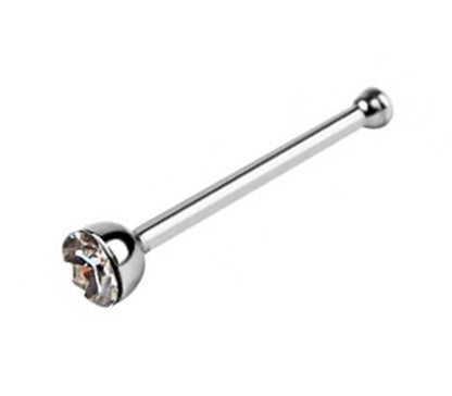 Titanium Nose Piercing, Nose Pin - Nose Bone Stud with Bezel Set CZ Crystals - Nose Ring Size 24g 20g 18g