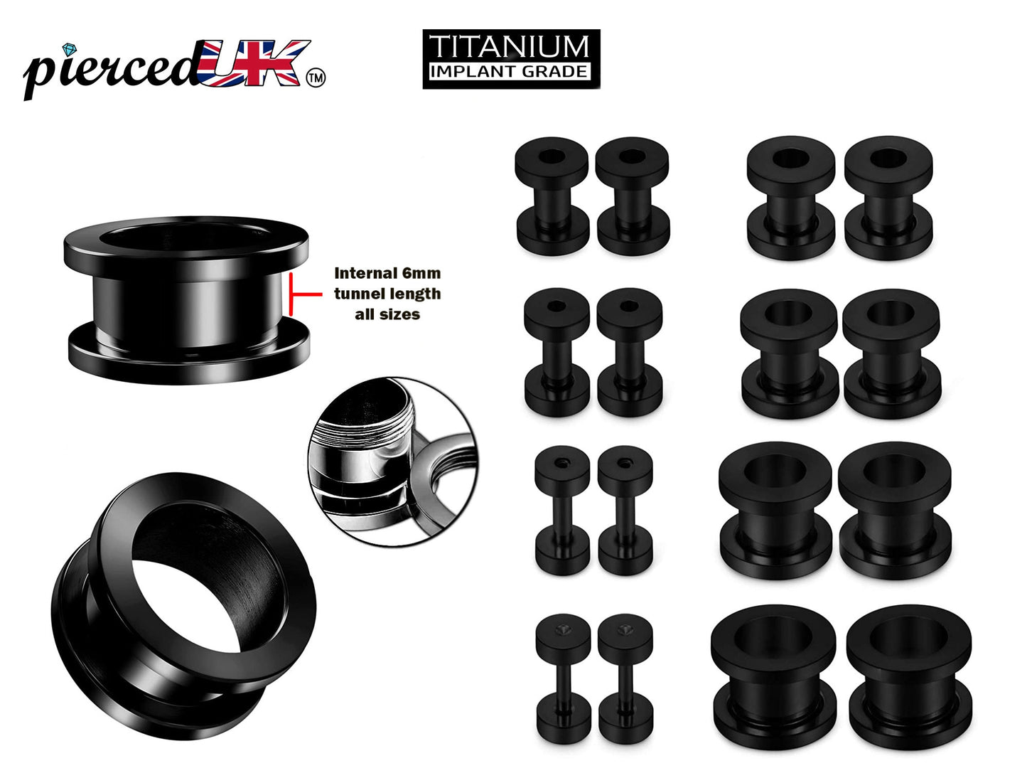 Ear Tunnel Plug, Tunnel Gauges 00g to 12g - Titanium Steel Flesh Earrings - Steel Tunnels Body Modification - Threaded Screw fit - 1 piece