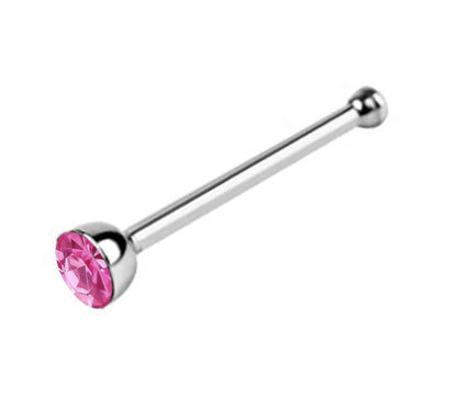 Titanium Nose Piercing, Nose Pin - Nose Bone Stud with Bezel Set CZ Crystals - Nose Ring Size 24g 20g 18g