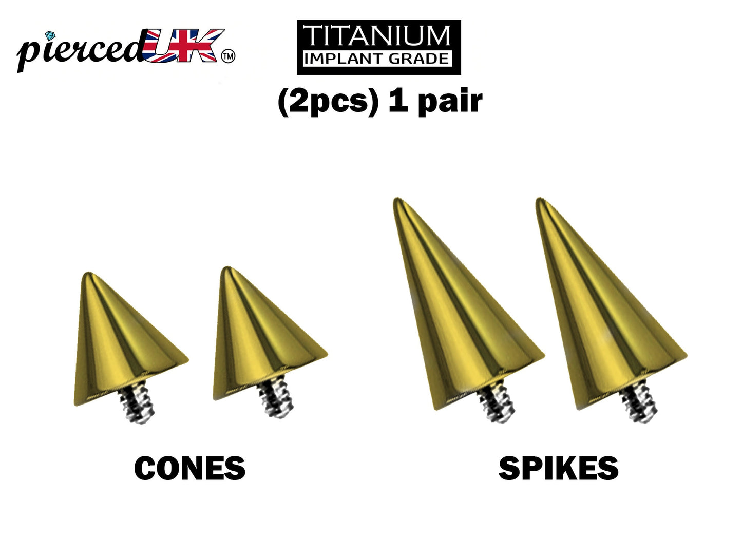 Titanium Spike Piercing, Pair of Spike and Cone Replacement for Internal Piercing Parts– 16g to 0g Attachment for Barbell, Labret, Horseshoe
