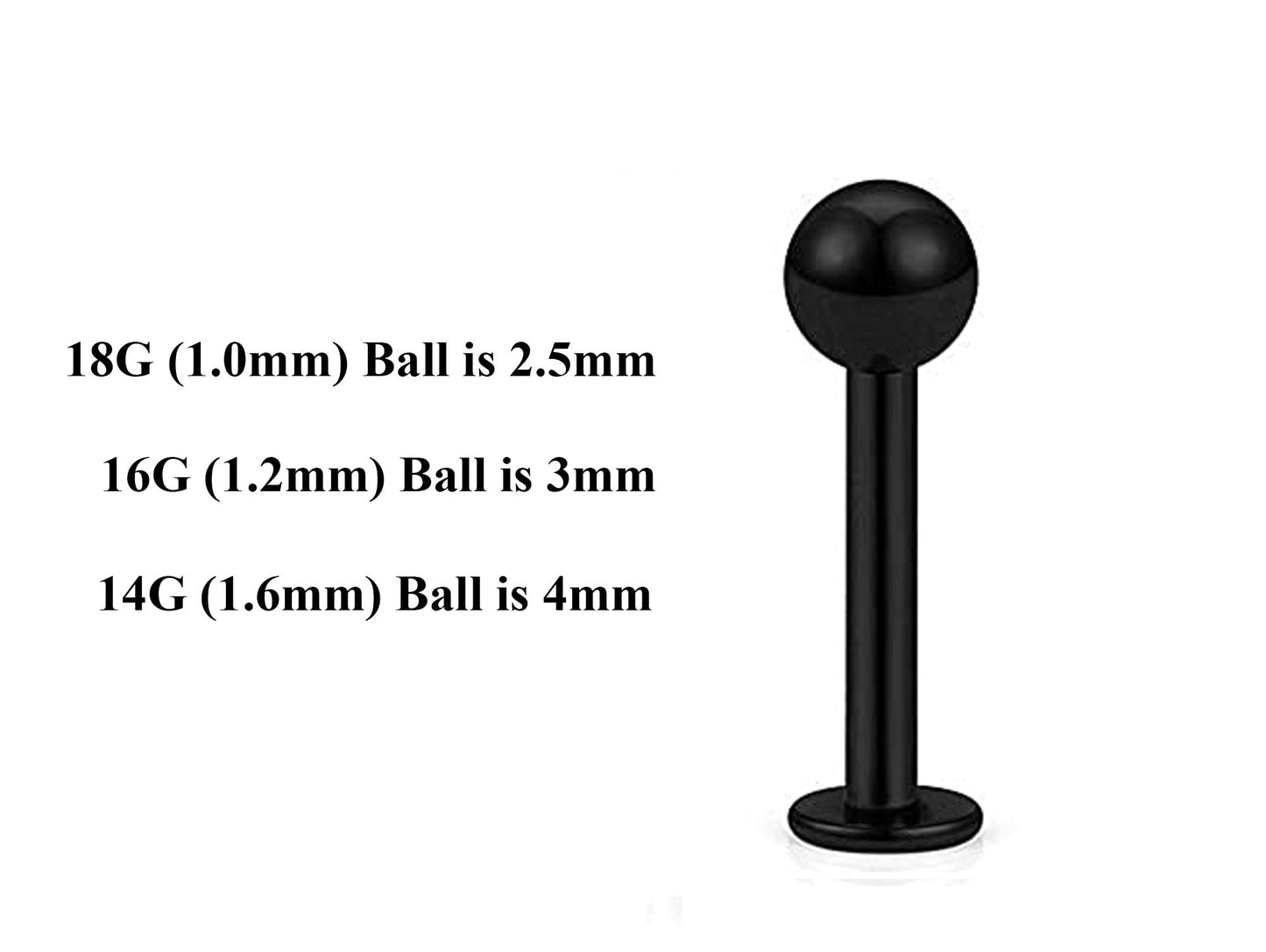 Titanium Labret Stud, Black Labret Piercing – Custom Lip Labret 18g 16g 14g Labret Piercing for Lip, Chin – Choose Top Ball in the Options
