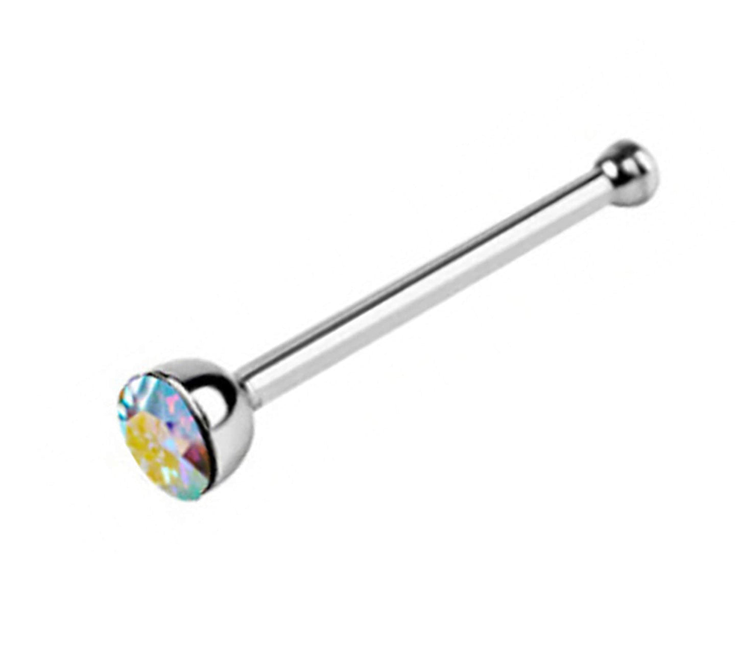 Nose Piercing, Nose Pin - Nose Bone Stud with Bezel Set CZ Crystals - Nose Ring Size 24g 20g 18g