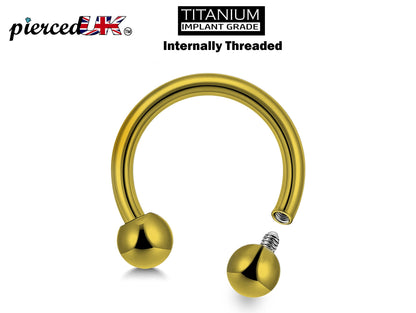 Titanium Gold Horseshoe Barbell, Septum Ring - 16G to 00G Internally Threading Septum Jewelry - Body Piercing Nose Piercing, Helix, PA ring