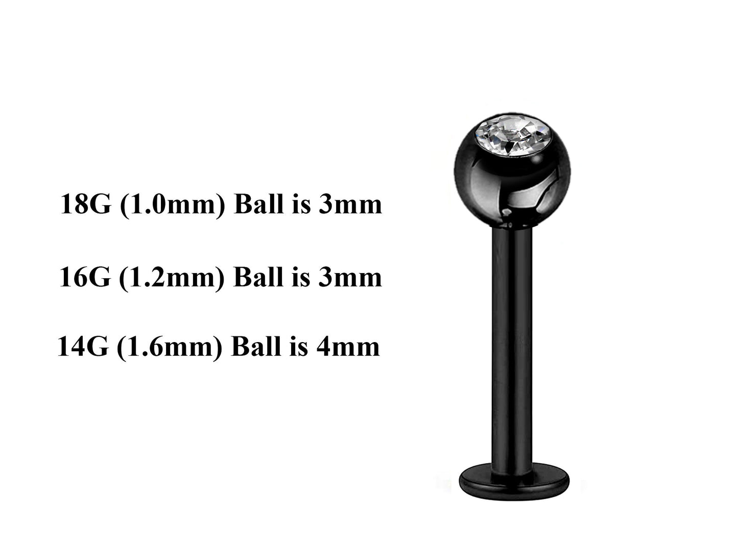 Titanium Labret Stud, Black Labret Piercing – Custom Lip Labret 18g 16g 14g Labret Piercing for Lip, Chin – Choose Top Ball in the Options