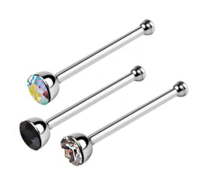 Nose Piercing, Nose Pin - Nose Bone Stud with Bezel Set CZ Crystals - Nose Ring Size 24g 20g 18g