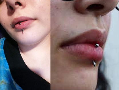 Vertical Labret Curved barbell Piercing 16g 14g Spike / Cones Bent Barbell for Lip Jewelry, Lip Piercing - Internally Threaded