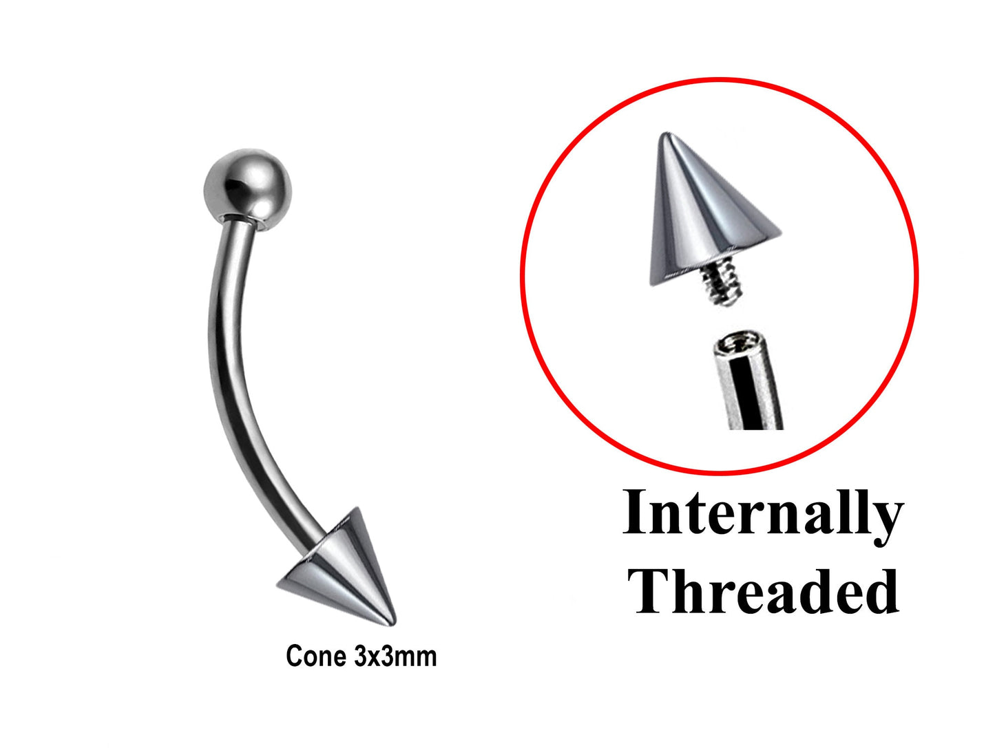 Vertical Labret Curved barbell Piercing 16g 14g Spike / Cones Bent Barbell for Lip Jewelry, Lip Piercing - Internally Threaded