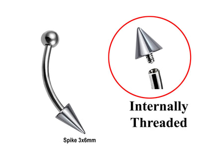 Vertical Labret Curved barbell Piercing 16g 14g Spike / Cones Bent Barbell for Lip Jewelry, Lip Piercing - Internally Threaded