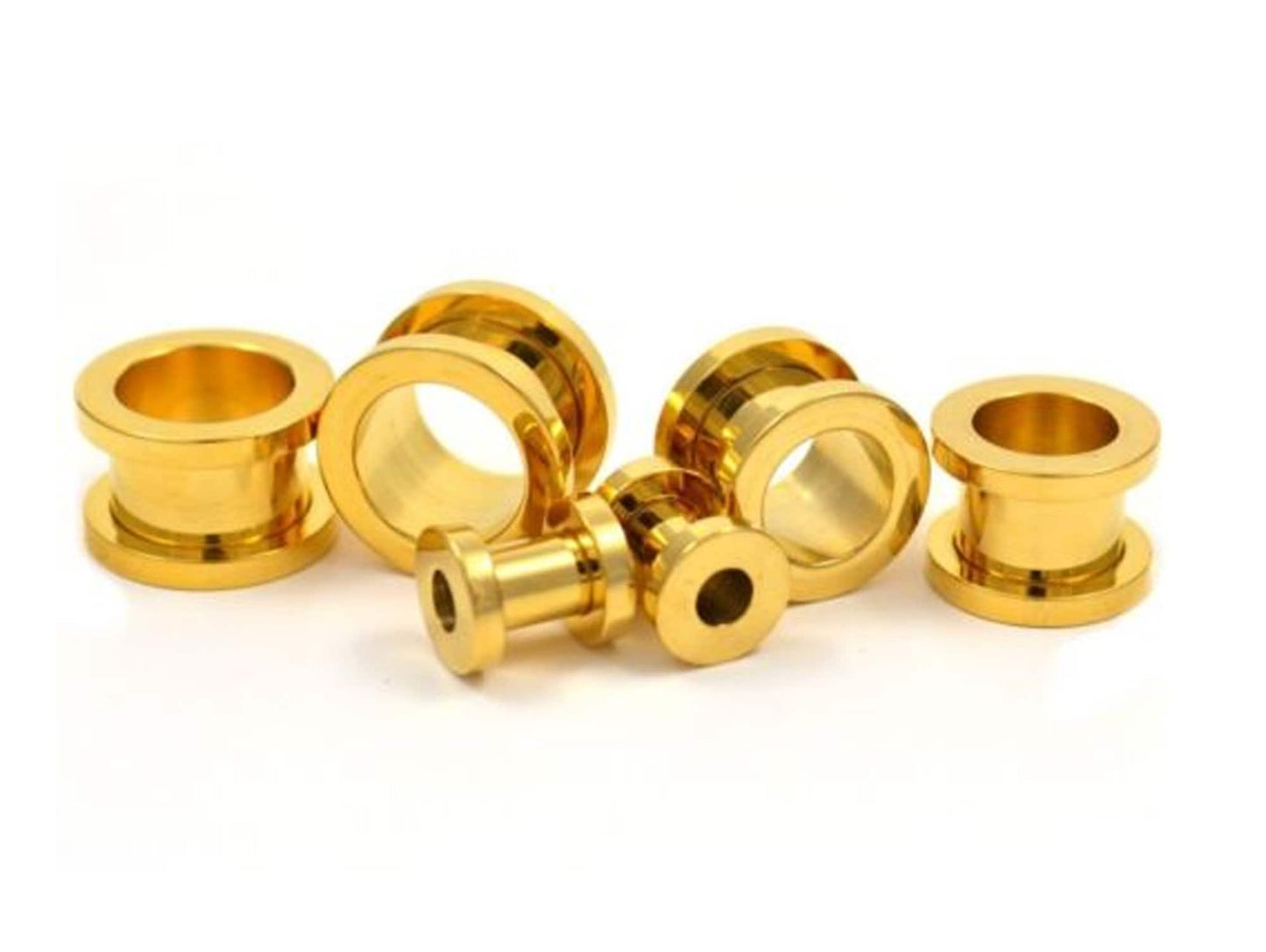 Gold Plated Ear Tunnel Plug, Tunnel Gauges 00g to 12g - Titanium Flesh Earrings Tunnels Body Modification - Threaded Screw fit Earrings