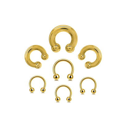 Gold Horseshoe Septum Ring, Nose Ring - 2pcs Big Size Horseshoe piercing (CBB) - 10g to 0g size 12mm to 19mm - Internally Threading