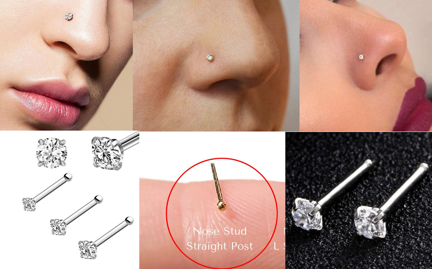Titanium Nose Pin, Nose Studs - Nose Bone Stud with Prong Set CZ Crystals - Nose Piercing Size 18g (1.0mm)