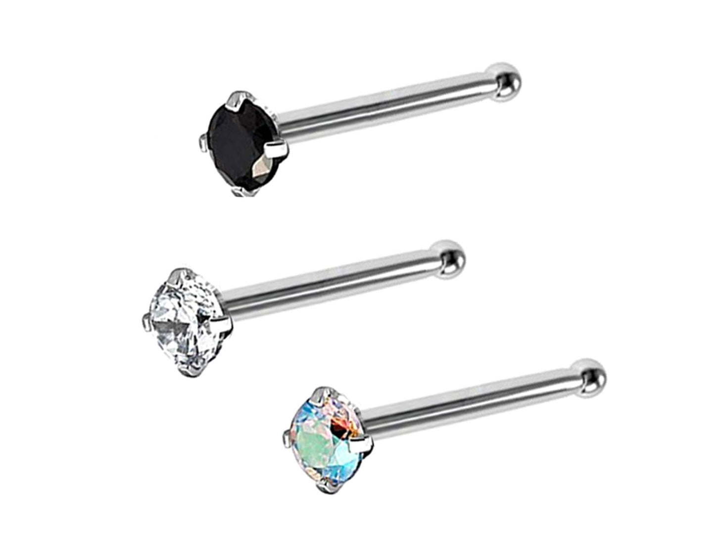 Titanium Nose Pin, Nose Studs - Nose Bone Stud with Prong Set CZ Crystals - Nose Piercing Size 18g (1.0mm)
