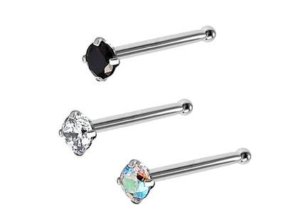 Titanium Nose Pin, Nose Studs - Nose Bone Stud with Prong Set CZ Crystals - Nose Piercing Size 18g (1.0mm)