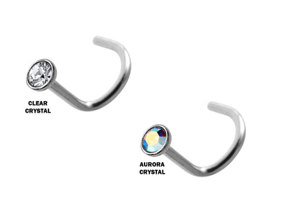 Titanium 18G Nose Studs, Nostril Screw Ring Black/Silver/Gold with Inlay Bezel Setting 2.5mm Crystal Nose Piercing, Nose Jewelry Length 8mm
