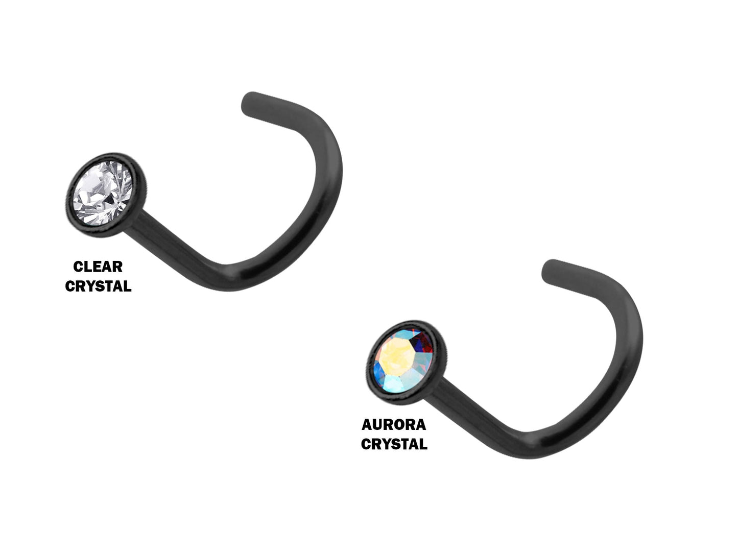 Titanium 18G Nose Studs, Nostril Screw Ring Black/Silver/Gold with Inlay Bezel Setting 2.5mm Crystal Nose Piercing, Nose Jewelry Length 8mm