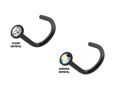 Titanium 18G Nose Studs, Nostril Screw Ring Black/Silver/Gold with Inlay Bezel Setting 2.5mm Crystal Nose Piercing, Nose Jewelry Length 8mm