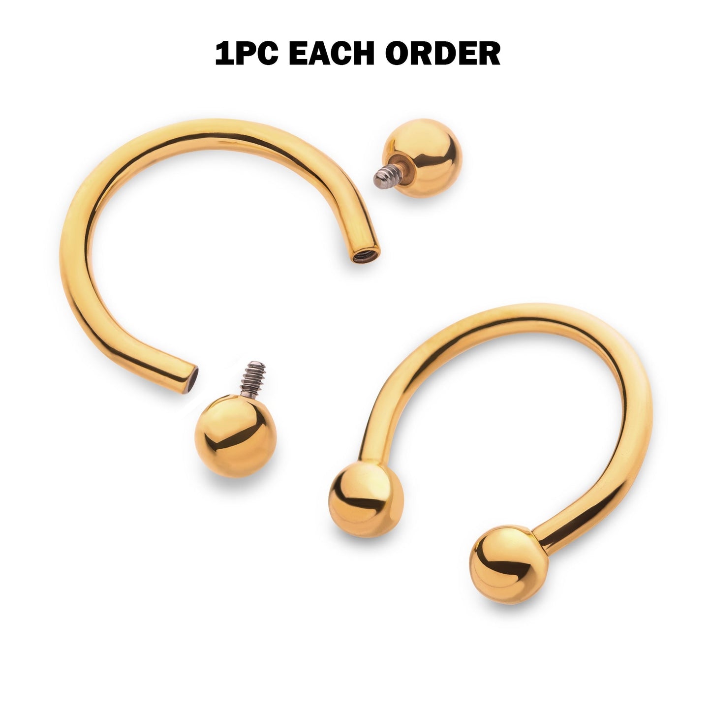 Titanium Gold Horseshoe Barbell, Septum Ring - 16G to 00G Internally Threading Septum Jewelry - Body Piercing Nose Piercing, Helix, PA ring