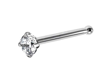 Titanium Nose Pin, Nose Studs - Nose Bone Stud with Prong Set CZ Crystals - Nose Piercing Size 18g (1.0mm)