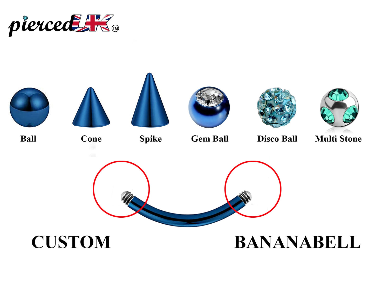 Teal Blue Curved Barbell, Daith Piercing – Custom Bent Barbell 18g 16g 14g Piercing for Belly, Vertical Labret and More