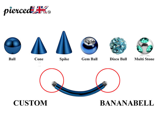 Teal Blue Curved Barbell, Daith Piercing – Custom Bent Barbell 18g 16g 14g Piercing for Belly, Vertical Labret and More