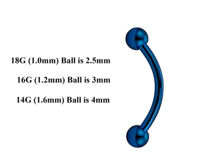 Teal Blue Curved Barbell, Daith Piercing – Custom Bent Barbell 18g 16g 14g Piercing for Belly, Vertical Labret and More