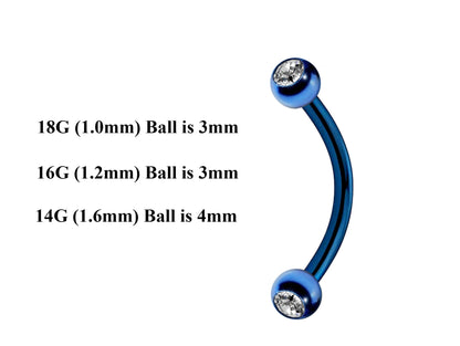 Teal Blue Curved Barbell, Daith Piercing – Custom Bent Barbell 18g 16g 14g Piercing for Belly, Vertical Labret and More