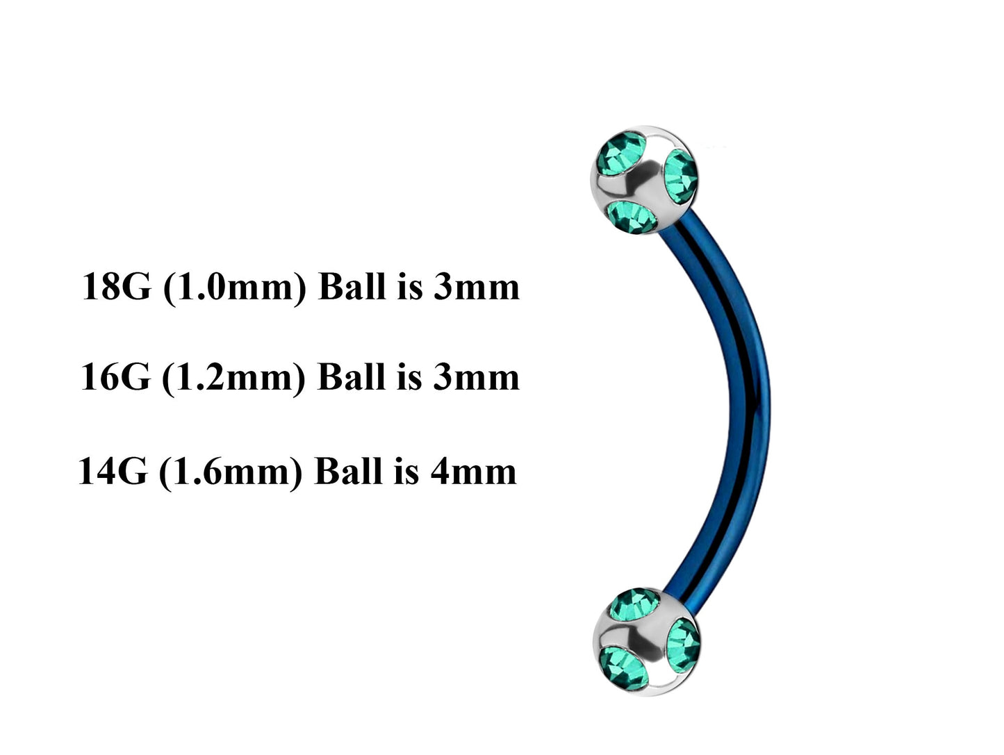 Teal Blue Curved Barbell, Daith Piercing – Custom Bent Barbell 18g 16g 14g Piercing for Belly, Vertical Labret and More