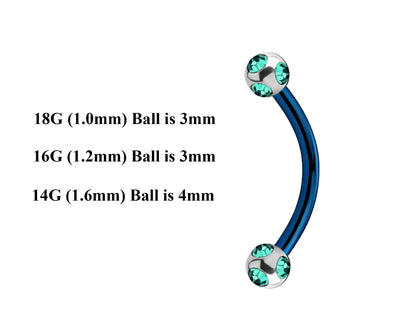 Teal Blue Curved Barbell, Daith Piercing – Custom Bent Barbell 18g 16g 14g Piercing for Belly, Vertical Labret and More