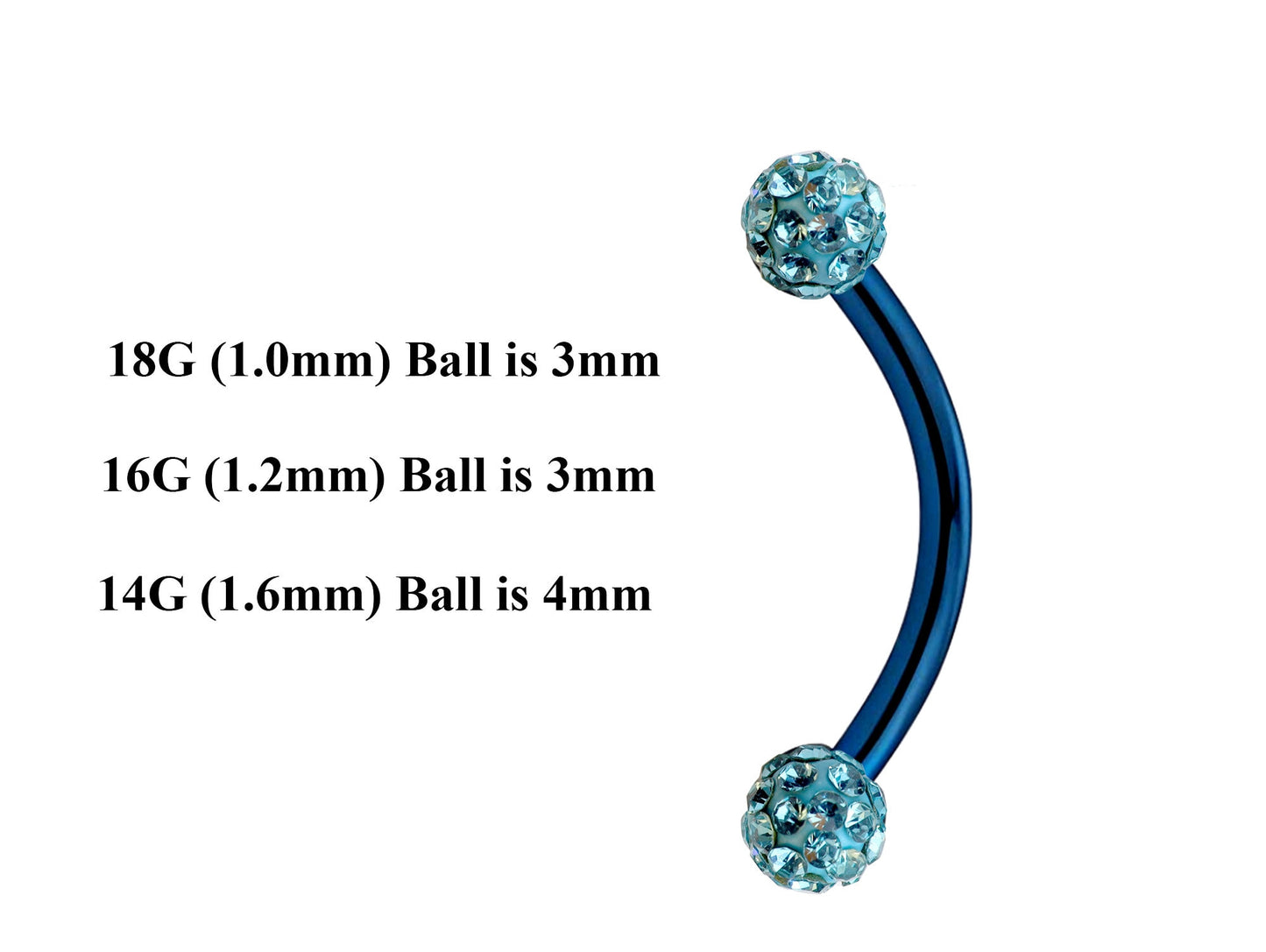 Teal Blue Curved Barbell, Daith Piercing – Custom Bent Barbell 18g 16g 14g Piercing for Belly, Vertical Labret and More