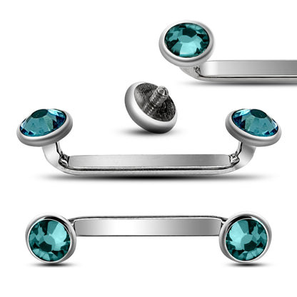 Titanium Flat Surface Piercing Jewelry, 14g Staple Barbell - Internally Threaded Dermal Bar with Pyramid Top Gem Crystal