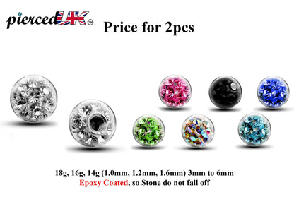 Replacement Piercing Parts, Epoxy Coated Ball – (2pcs) Disco Ball Attachment for Piercing like labret, Barbell, Septum ring, Curved Barbell