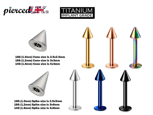 Titanium Spike Labret, Labret Stud – Labret Cone  Spike Piercing available in many Colours – 18g, 16g, 14g Labret Piercing for Lip.