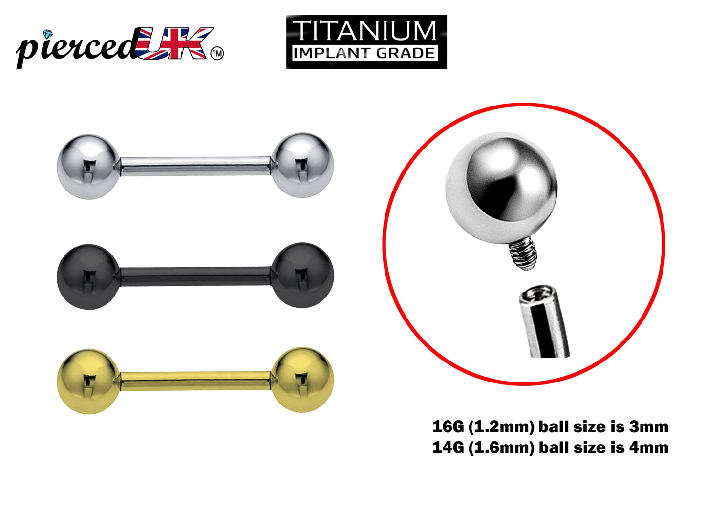 Titanium Internal Barbell Piercing, Tongue Rings, Tongue Bar - 16G 14G Body Jewelry Straight Barbell Piercing