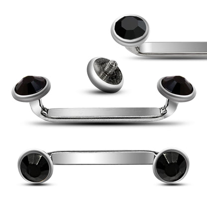 Titanium Flat Surface Piercing Jewelry, 14g Staple Barbell - Internally Threaded Dermal Bar with Pyramid Top Gem Crystal