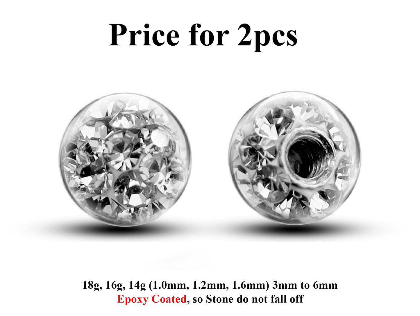 Replacement Piercing Parts, Epoxy Coated Ball – (2pcs) Disco Ball Attachment for Piercing like labret, Barbell, Septum ring, Curved Barbell