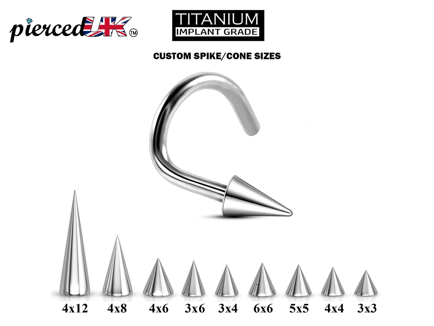 Spike Nose Studs, Nose Ring - 18g, 16g Nostril Screw Ring with Complete range of Cone and Spike sizes -Nose Piercing, Nose Jewelry, Nose Pin