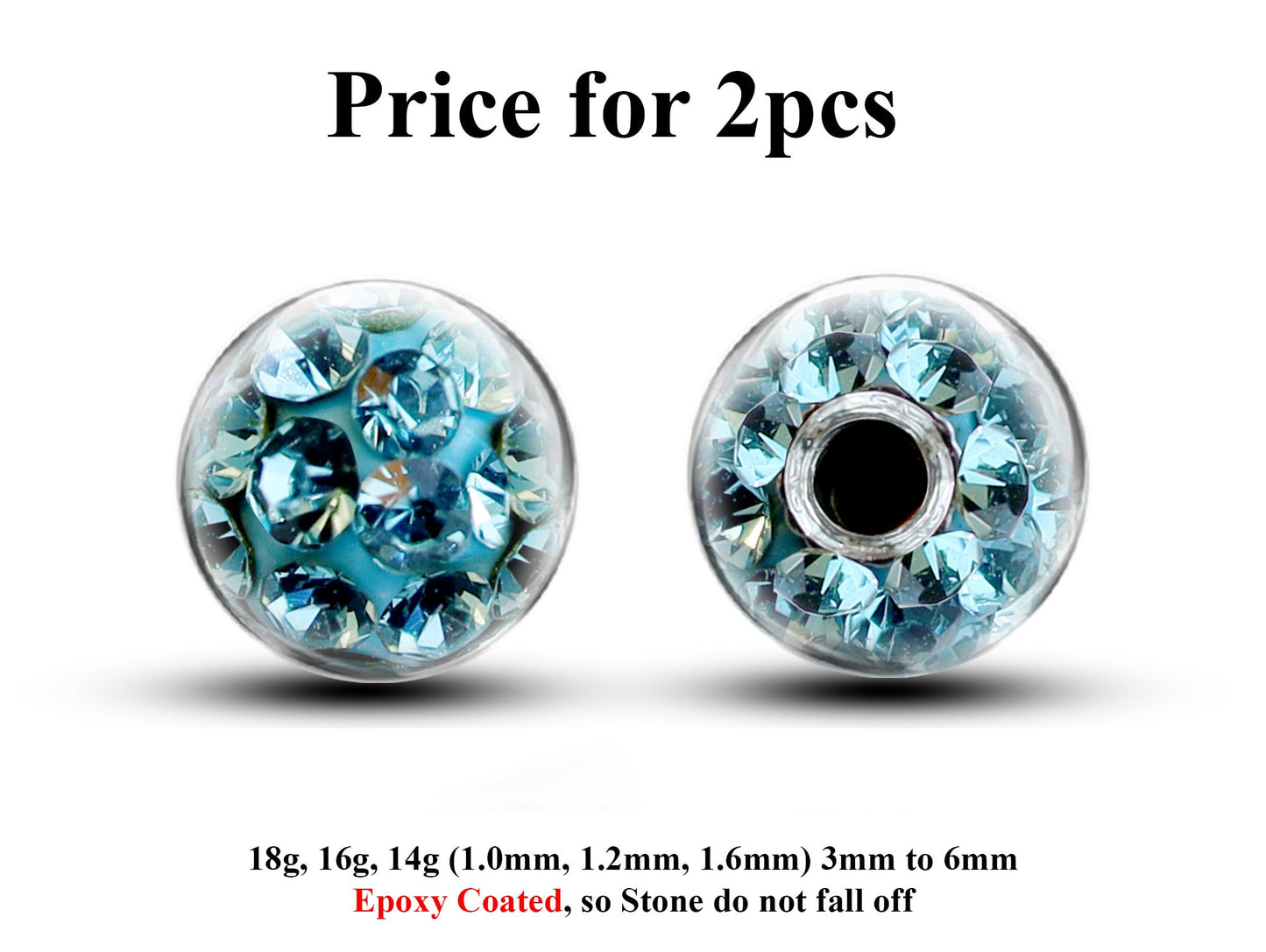 Replacement Piercing Parts, Epoxy Coated Ball – (2pcs) Disco Ball Attachment for Piercing like labret, Barbell, Septum ring, Curved Barbell