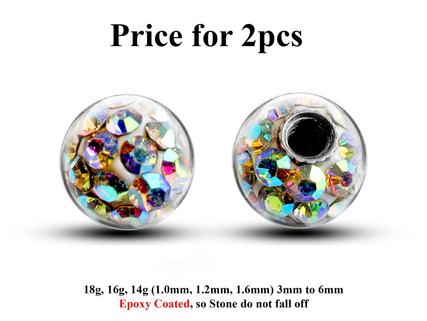 Replacement Piercing Parts, Epoxy Coated Ball – (2pcs) Disco Ball Attachment for Piercing like labret, Barbell, Septum ring, Curved Barbell