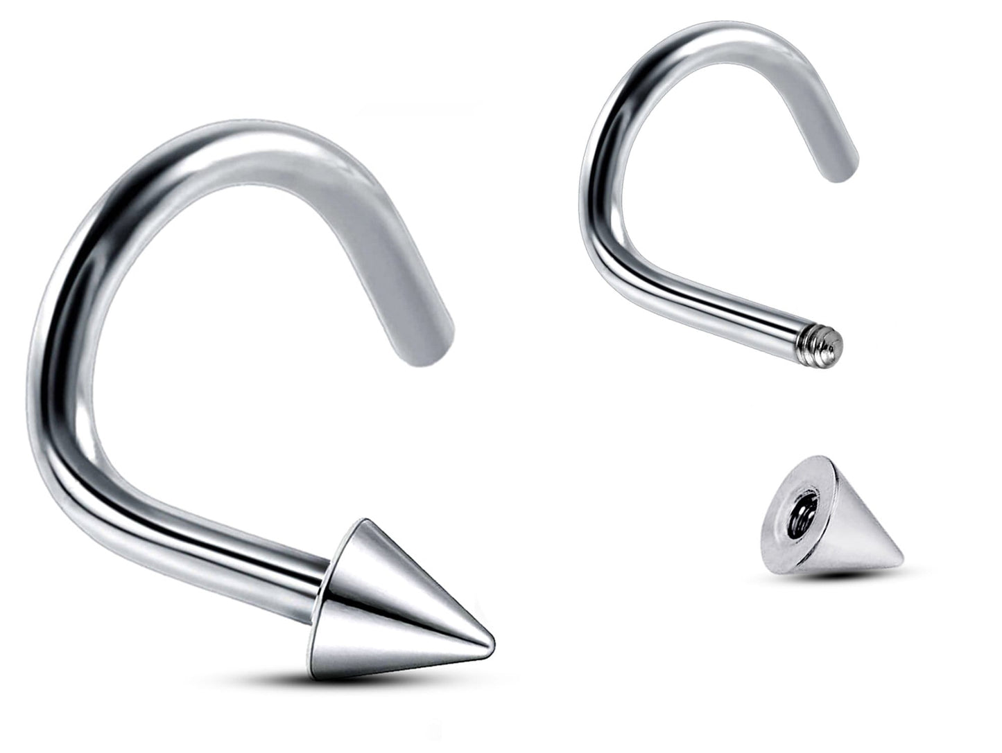Spike Nose Studs, Nose Ring - 18g, 16g Nostril Screw Ring with Complete range of Cone and Spike sizes -Nose Piercing, Nose Jewelry, Nose Pin