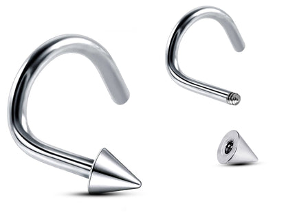 Spike Nose Studs, Nose Ring - 18g, 16g Nostril Screw Ring with Complete range of Cone and Spike sizes -Nose Piercing, Nose Jewelry, Nose Pin