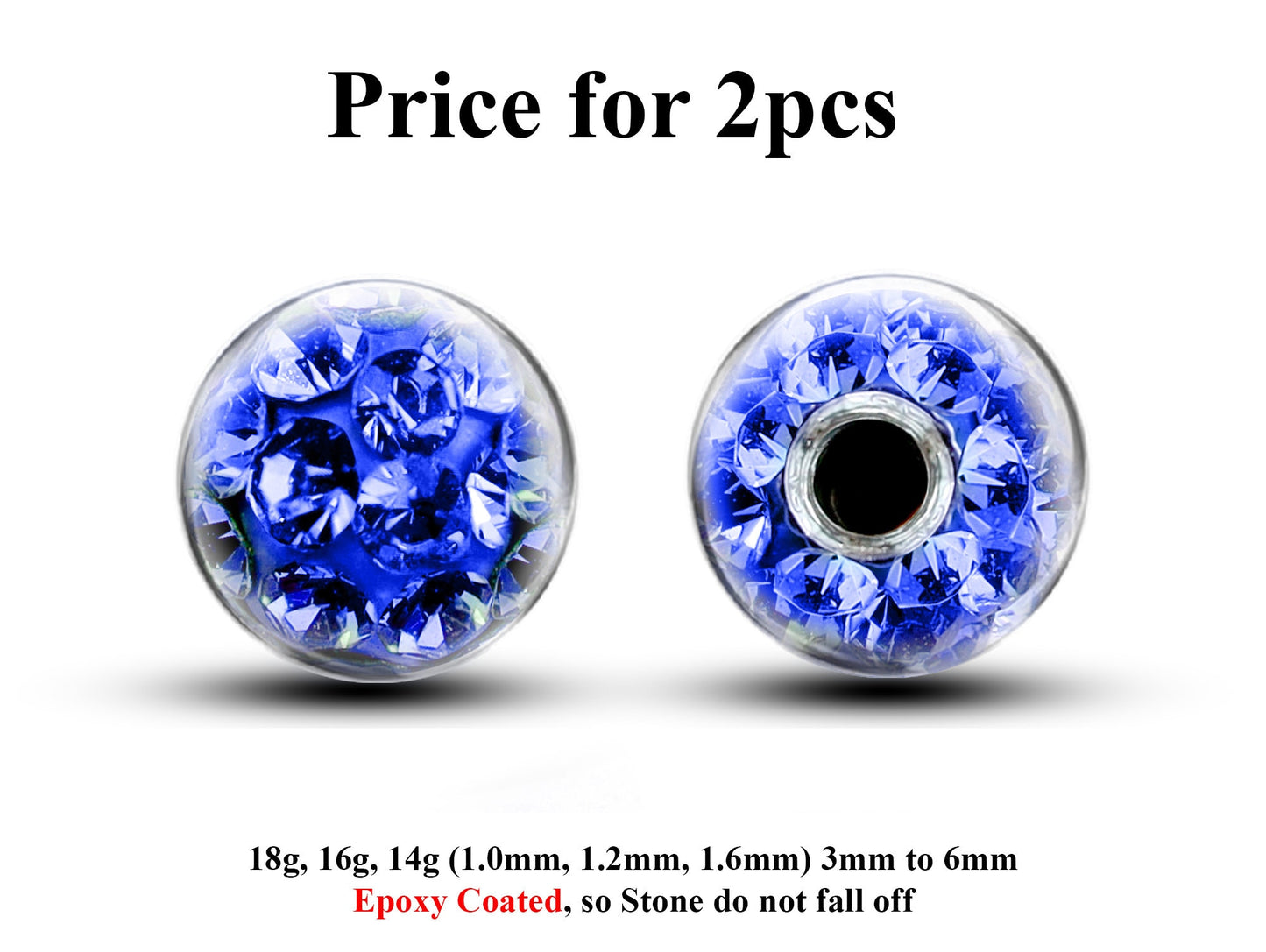 Replacement Piercing Parts, Epoxy Coated Ball – (2pcs) Disco Ball Attachment for Piercing like labret, Barbell, Septum ring, Curved Barbell