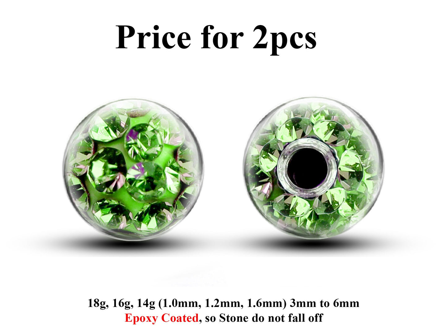 Replacement Piercing Parts, Epoxy Coated Ball – (2pcs) Disco Ball Attachment for Piercing like labret, Barbell, Septum ring, Curved Barbell