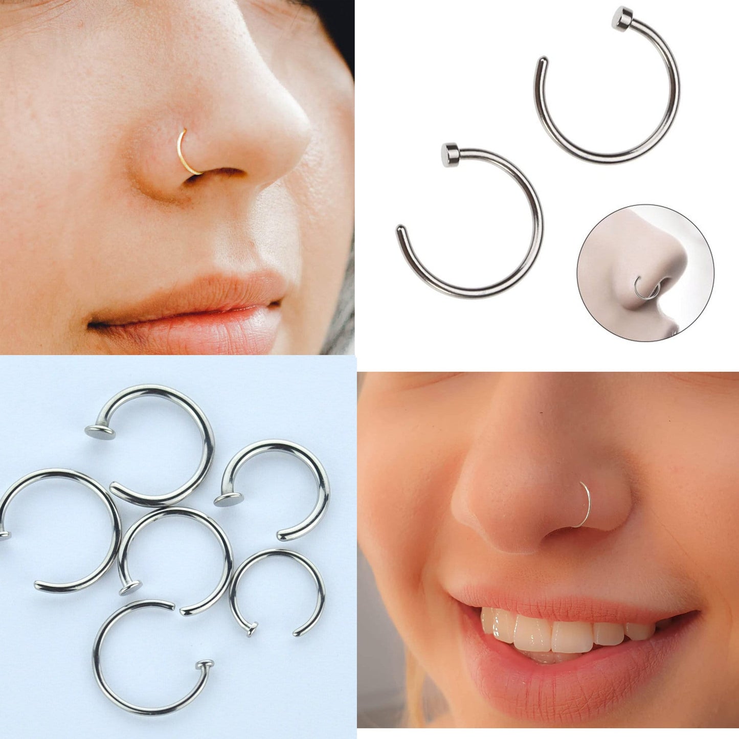 Titanium Nose Hoop, Nose Ring - C-Type Hypoallergenic Nose Nail Piercing - 20g, 18g. 16g, 14g Nostril Studs - Size 6mm to 12mm