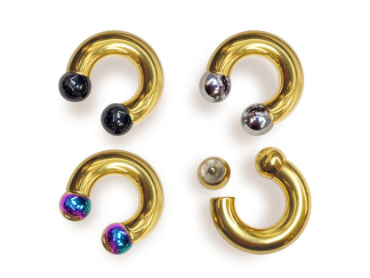 Gold Prince Albert Jewelry PA Rings Circular Horseshoe Barbell Piercing with Custom Balls - Body Jewellery 16ga to 00ga - Large Size