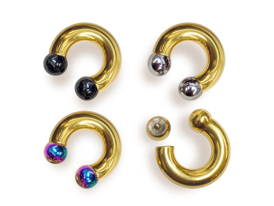 Gold Prince Albert Jewelry PA Rings Circular Horseshoe Barbell Piercing with Custom Balls - Body Jewellery 16ga to 00ga - Large Size