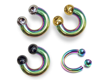Rainbow Prince Albert Jewelry PA Rings Circular Horseshoe Barbell Piercing with Custom Balls - Body Jewellery 10ga to 00ga - Large Size
