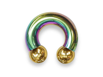 Rainbow Prince Albert Jewelry PA Rings Circular Horseshoe Barbell Piercing with Custom Balls - Body Jewellery 10ga to 00ga - Large Size