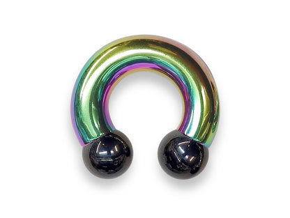 Rainbow Prince Albert Jewelry PA Rings Circular Horseshoe Barbell Piercing with Custom Balls - Body Jewellery 10ga to 00ga - Large Size