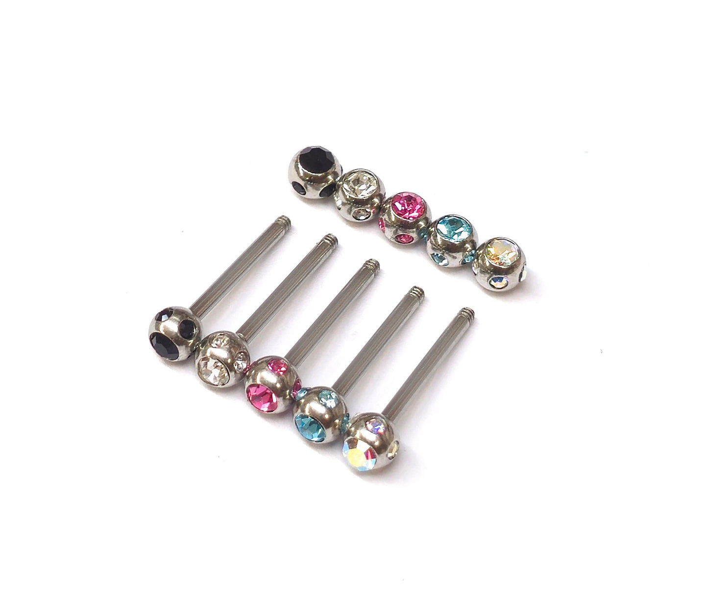 Titanium Upper Nose Bridge Piercing, Barbell Studs 18g, 16g, 14g Body Piercing Barbell with Multi Stone Ball CZ Crystals