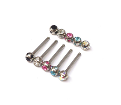 Titanium Upper Nose Bridge Piercing, Barbell Studs 18g, 16g, 14g Body Piercing Barbell with Multi Stone Ball CZ Crystals